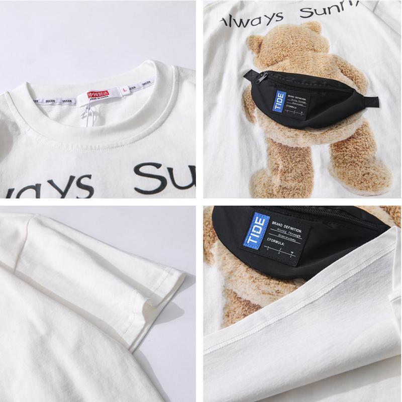 [littlecrab] Kaos Oversize Teddy Bear Sling Bag Always Sunny Beruang Tas Kantong Kaus Gambar 3d Waistbag Baju Serbaguna Motif Unik Tshirt With Bag