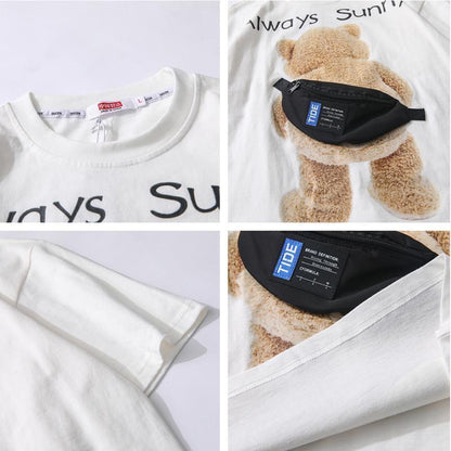 [littlecrab] Kaos Oversize Teddy Bear Sling Bag Always Sunny Beruang Tas Kantong Kaus Gambar 3d Waistbag Baju Serbaguna Motif Unik Tshirt With Bag