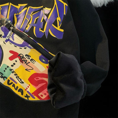 [littlecrab] Sweater Oversize Genanx Sling Bag Kantong Tas Lengan Panjang Sweatshirt Gambar 3d Waistbag Baju Outer Serbaguna Motif Swag Unisex Genanx Sweater With Bag