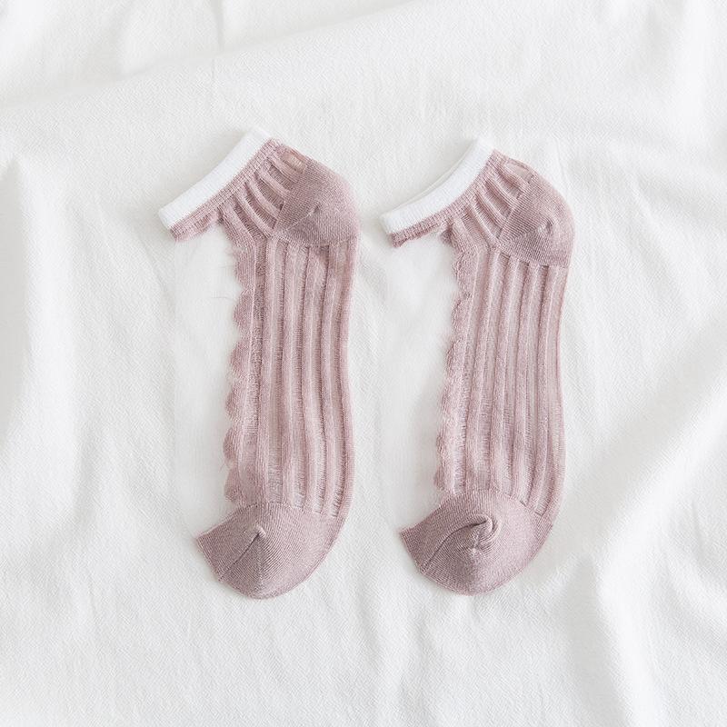 [littlecrab] Kaos Kaki Soft Semi Transparan Women Socks Jaring Kaus Kaki Berkualitas Korean Style Colorful Pastel Renda Aesthetic Clear