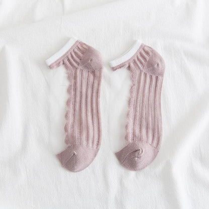 [littlecrab] Kaos Kaki Soft Semi Transparan Women Socks Jaring Kaus Kaki Berkualitas Korean Style Colorful Pastel Renda Aesthetic Clear