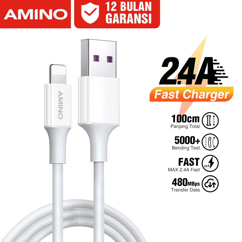 Kabel Data Charger Untuk Iphone Original AMINO  Cable data Fast Charger 1M For IP 15 Pro Max 14 13 12 11 XR XS