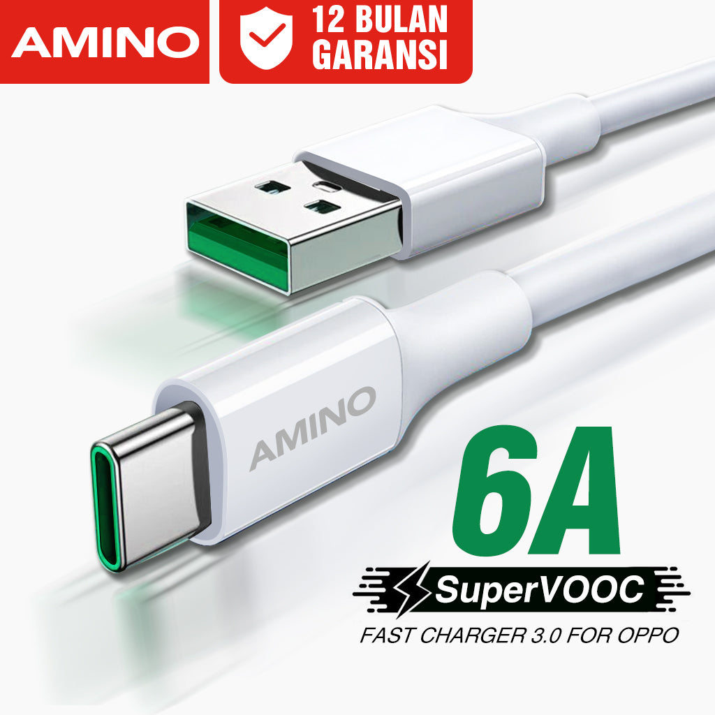 Kabel Data Charger VOOC Untuk OPPO 6A TYPE C To USB Original AMINO Cable Data Fast Charging Quick Charger / Support VOOC 1.0 / 2.0 / 3.0 / 4.0 / SuperVOOC