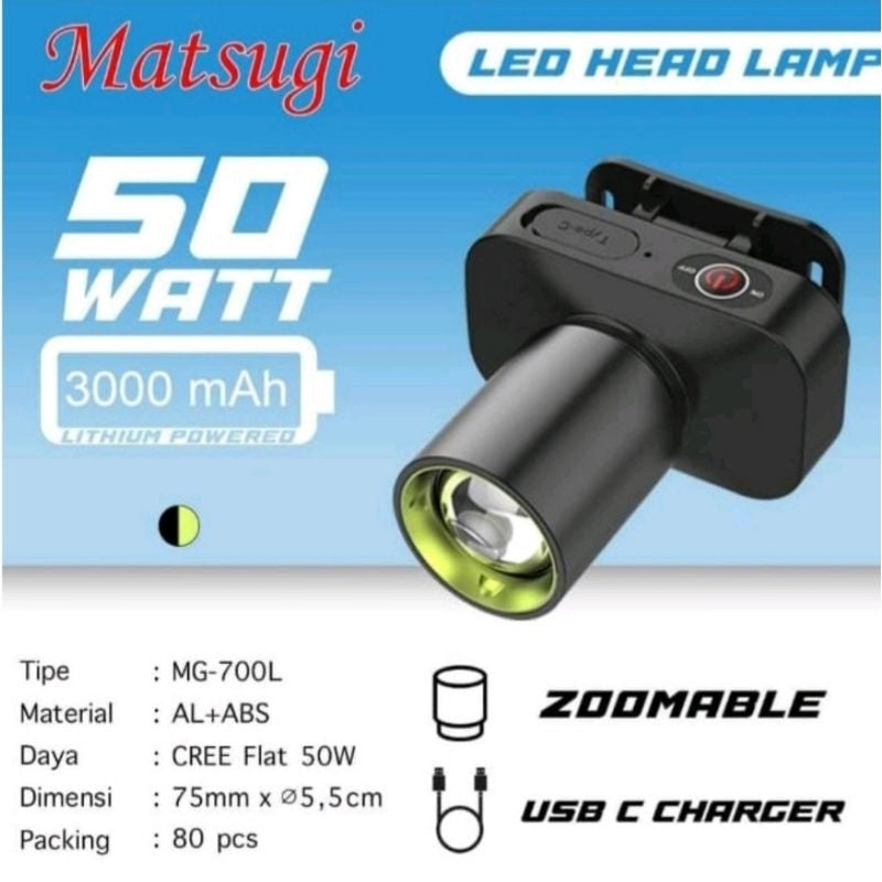 Pekanbaru Senter Kepala Zoom Lensa 50W Luby L-2905L / Luby L-2905K / Matsugi Mg-700L / Senter Zoom Aoki Ak-3685A