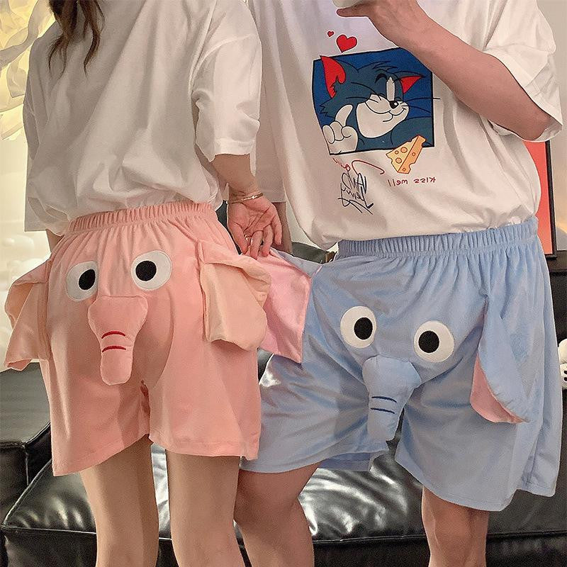 [littlecrab] Celana Pendek Motif Gajah Lucu Belalai Bunyi Dumbo Unik Couple Piyama Tidur Celana Gajah Short Pants Daily Pink Biru Unisex