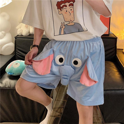[littlecrab] Celana Pendek Motif Gajah Lucu Belalai Bunyi Dumbo Unik Couple Piyama Tidur Celana Gajah Short Pants Daily Pink Biru Unisex