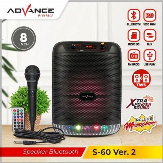 Pekanbaru Speaker Advance Bluetooth Music Karaoke S-60 8Inci / S60 8Inci