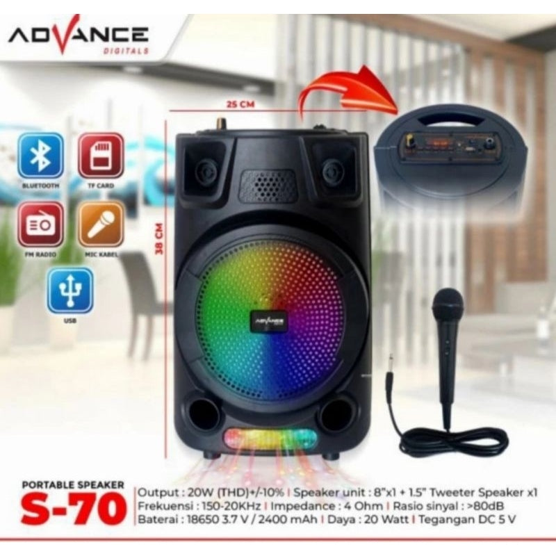 Pekanbaru Speaker Advance Bluetooth Music Karaoke S-70 8Inci / S70 8Inci