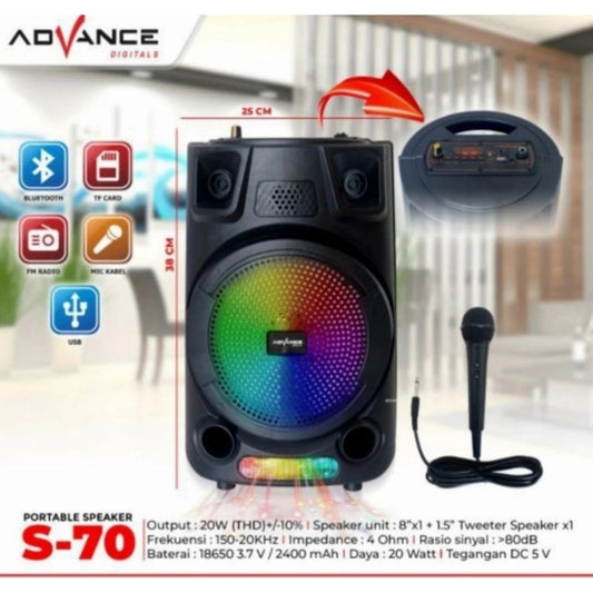Pekanbaru Speaker Advance Bluetooth Music Karaoke S-70 8Inci / S70 8Inci