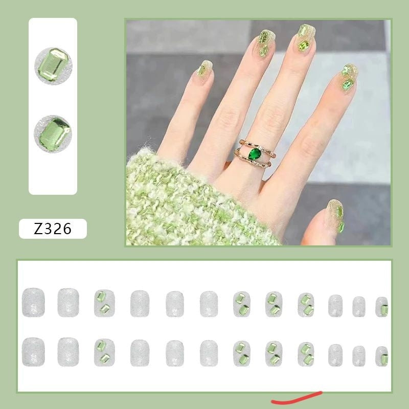 Pekanbaru (24Pcs Free Lem) Kuku Palsu Murah Tahan Air Fashion Nail Art 3D Korea Fake Nails Manicure