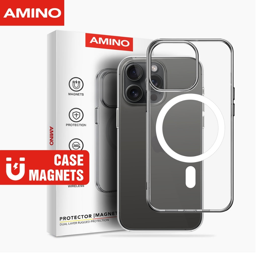 Magnetic Case Iphone Original AMINO Untuk Iphone 11 12 13 14 15 Pro Max Plus Clear Hybrid Bumper
