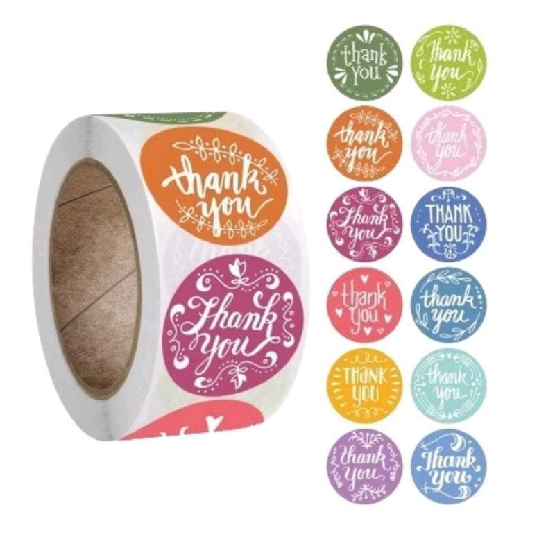 1 ROLL Stiker Label Thank You (500 Pcs) Sticker Ucapan Bulat Tempel Label Colorfull 2,5 cm