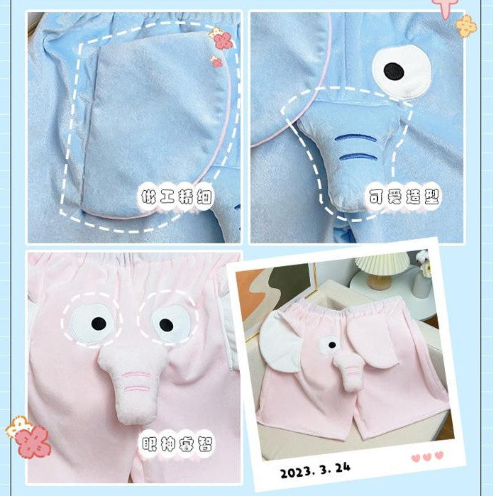 [littlecrab] Celana Pendek Motif Gajah Lucu Belalai Bunyi Dumbo Unik Couple Piyama Tidur Celana Gajah Short Pants Daily Pink Biru Unisex
