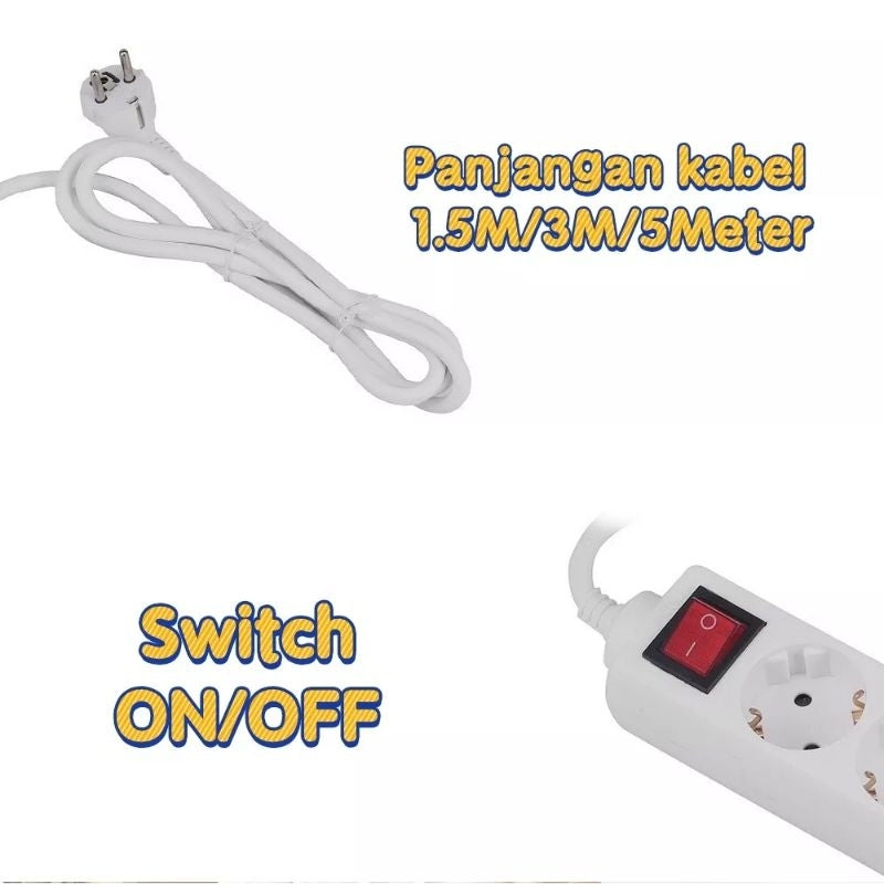 Pekanbaru Stop Kontak + Kabel 2/3/4/5 Lubang 1.5/3/5/10 Meter Sni