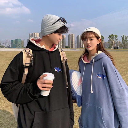[littlecrab] Hoodie Oversize Motif Hiu Hitam Biru Premium Funny Shark Bahan Tebal Berkualitas Hoodie Ikan Topi Gigi Trending Korean Style