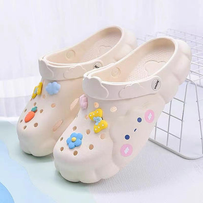 [littlecrab] Sandal Lobang Motif Awan Jibbitz Pita Bunga Wortel Sendal Eva Anti Air Unik Lucu Classic Korean Style