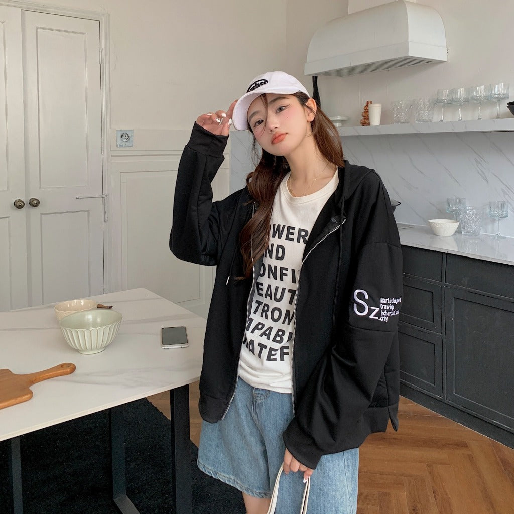 Jacket Zipper Oversize Polos Sz Hoodie Resleting Bordir Martin Designed Drawings Incharcoal and Cray Hitam Orange Putih Jaket Berkualitas Simple Elegan Plain Korean Style