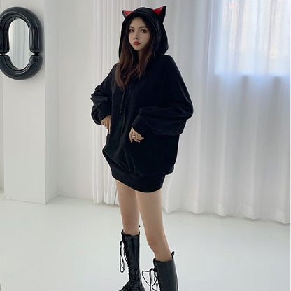 [littlecrab] Hoodie Oversize Hitam Merah Evil Premium Cute Devil Bahan Tebal Berkualitas Hoodie Malaikat Maut Unik Trending Korean Style