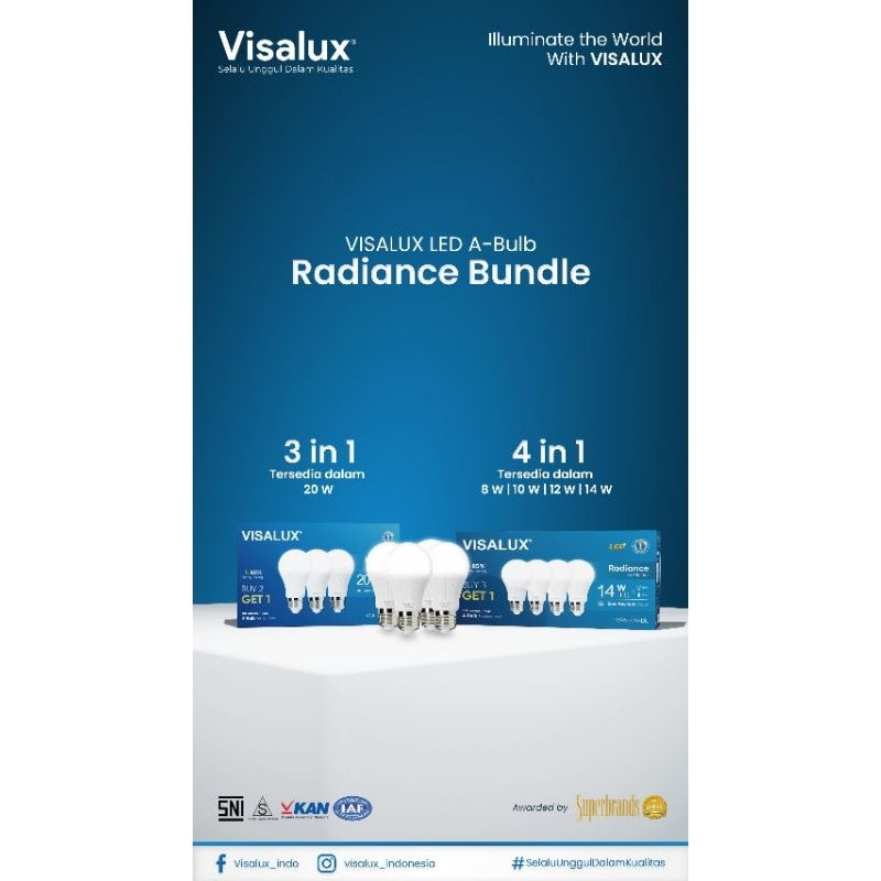 Pekanbaru Bola Lampu Led Visalux / Visalux Lampu Led A-Bulb Radiance Bundle Warna Putih ( Beli 4 Gratis 1) 8W 10W 12W 14W