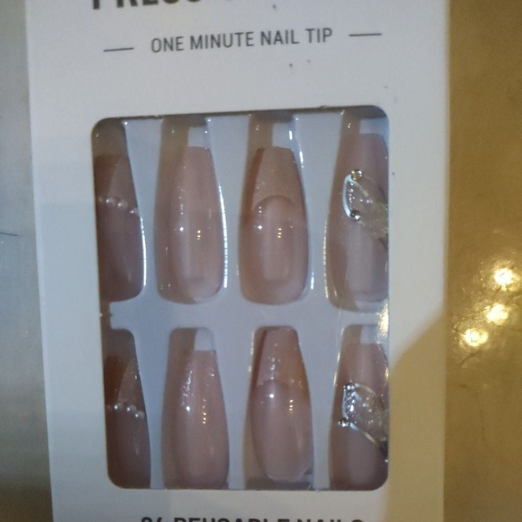 Pekanbaru (24Pcs Free Lem) Kuku Palsu Murah Tahan Air Fashion Nail Art 3D Korea Fake Nails Manicure