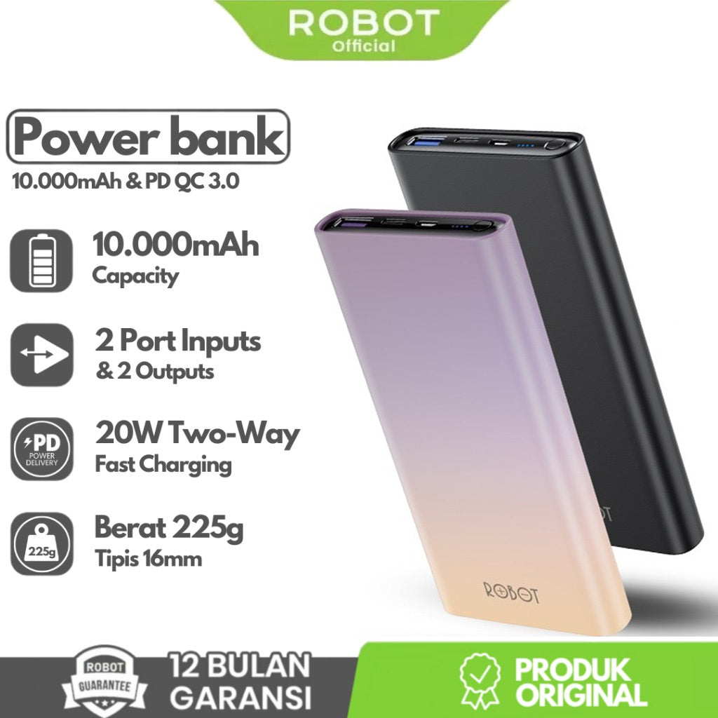Pekanbaru Robot Power Bank Rt11 10000Mah 20W Pd Qc 3.0 Fast Charge Android / Iphone
