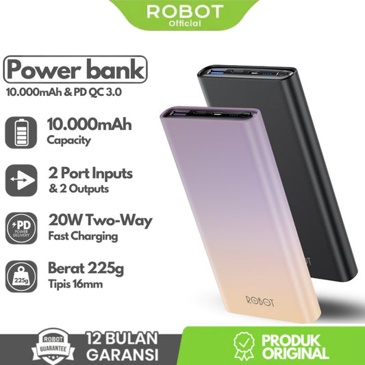 Pekanbaru Robot Power Bank Rt11 10000Mah 20W Pd Qc 3.0 Fast Charge Android / Iphone