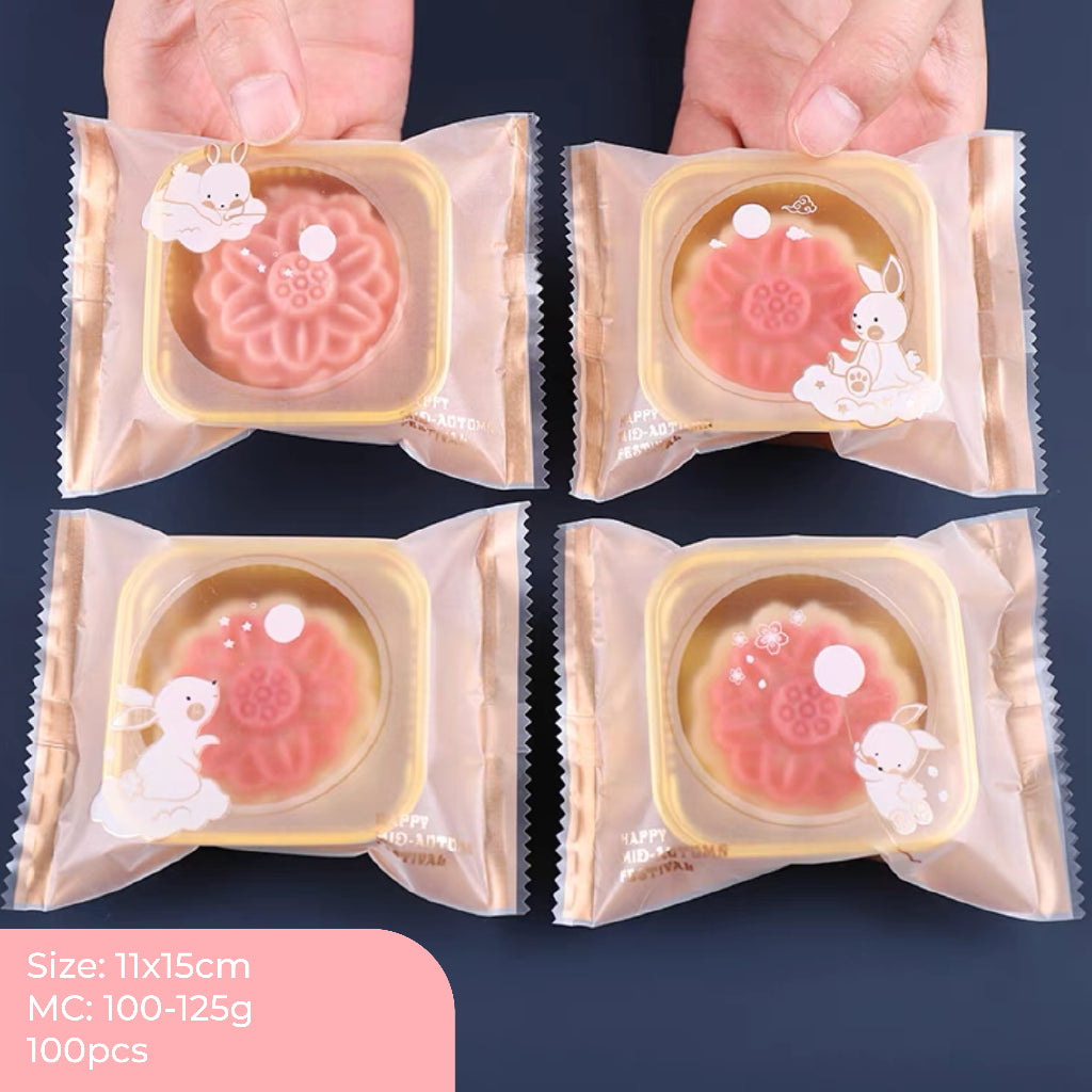 Pekanbaru Plastik Mooncake / Kue Bulan Non-Seal Motif Happy Mid Autumn Festival Berbagai Ukuran Per Pack