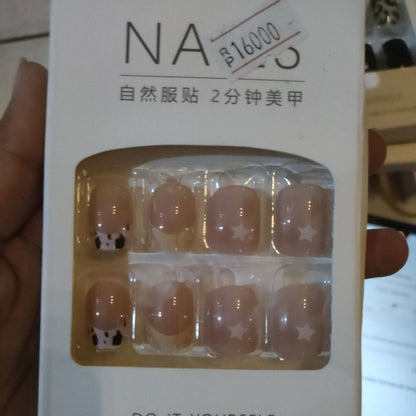 Pekanbaru (24Pcs Free Lem) Kuku Palsu Murah Tahan Air Fashion Nail Art 3D Korea Fake Nails Manicure