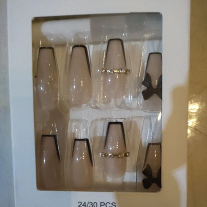 Pekanbaru (24Pcs Free Lem) Kuku Palsu Murah Tahan Air Fashion Nail Art 3D Korea Fake Nails Manicure