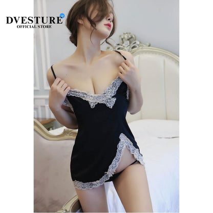 Pekanbaru Lingerie Dress Set A-112 Satin Silk Baju Tidur Dinas Wanita Dewasa