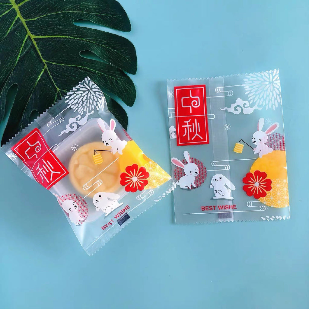 Pekanbaru Plastik Mooncake / Kue Bulan Non-Seal Motif Happy Mid Autumn Festival Berbagai Ukuran Per Pack
