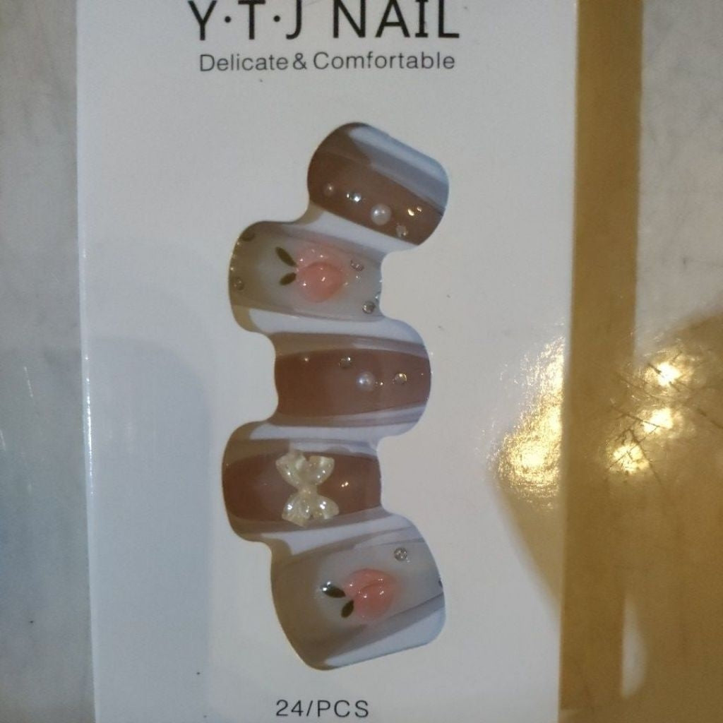 Pekanbaru (24Pcs Free Lem) Kuku Palsu Murah Tahan Air Fashion Nail Art 3D Korea Fake Nails Manicure