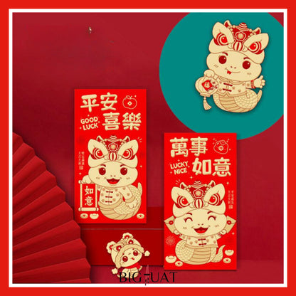 [littlecrab] 6pcs Angpao Imlek Chinese Ular 2025 Xin Nian Kuai Le Amplop Kertas Angpau Tebal Fu