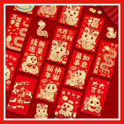 [littlecrab] 6pcs Angpao Imlek Chinese Ular 2025 Xin Nian Kuai Le Amplop Kertas Angpau Tebal Fu