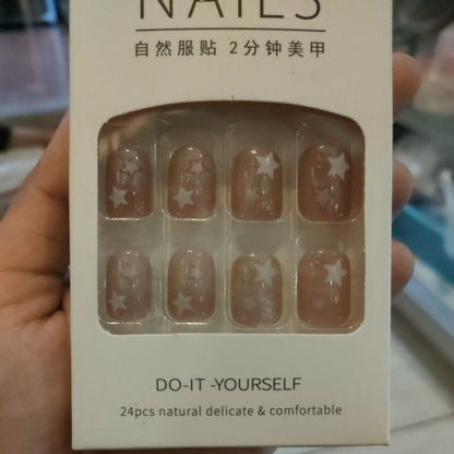 Pekanbaru (24Pcs Free Lem) Kuku Palsu Murah Tahan Air Fashion Nail Art 3D Korea Fake Nails Manicure