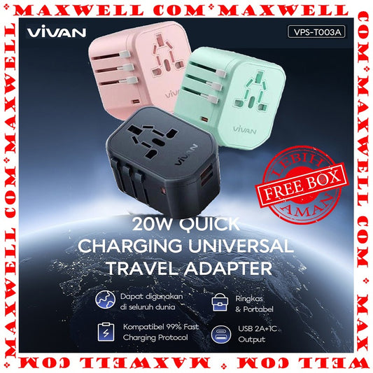 Pekanbaru Vivan Vps-T003A Universal Travel Adaptor 20W (Black / Pink / Green)