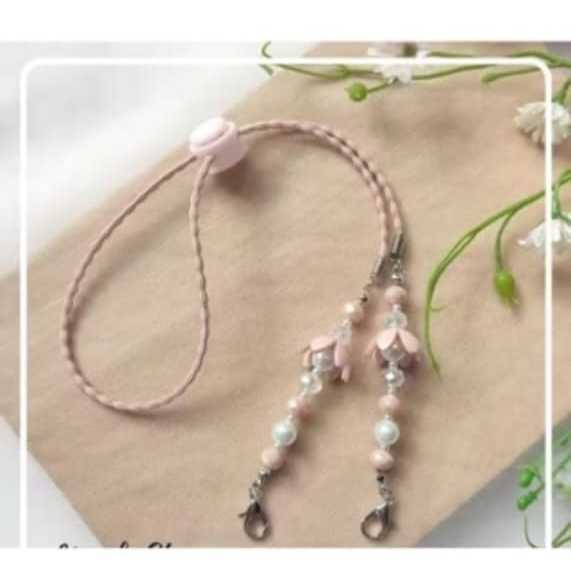 Strap Masker Kristal Mutiara 2in1Kalung Pengait Konektor Lanyard masker HEADLOOP HIJAB