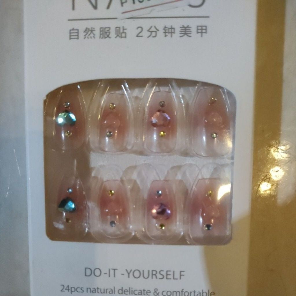 Pekanbaru (24Pcs Free Lem) Kuku Palsu Murah Tahan Air Fashion Nail Art 3D Korea Fake Nails Manicure