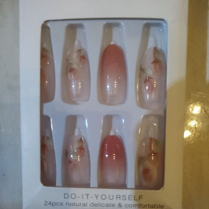Pekanbaru (24Pcs Free Lem) Kuku Palsu Murah Tahan Air Fashion Nail Art 3D Korea Fake Nails Manicure