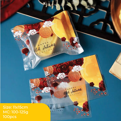 Pekanbaru Plastik Mooncake / Kue Bulan Non-Seal Motif Happy Mid Autumn Festival Berbagai Ukuran Per Pack