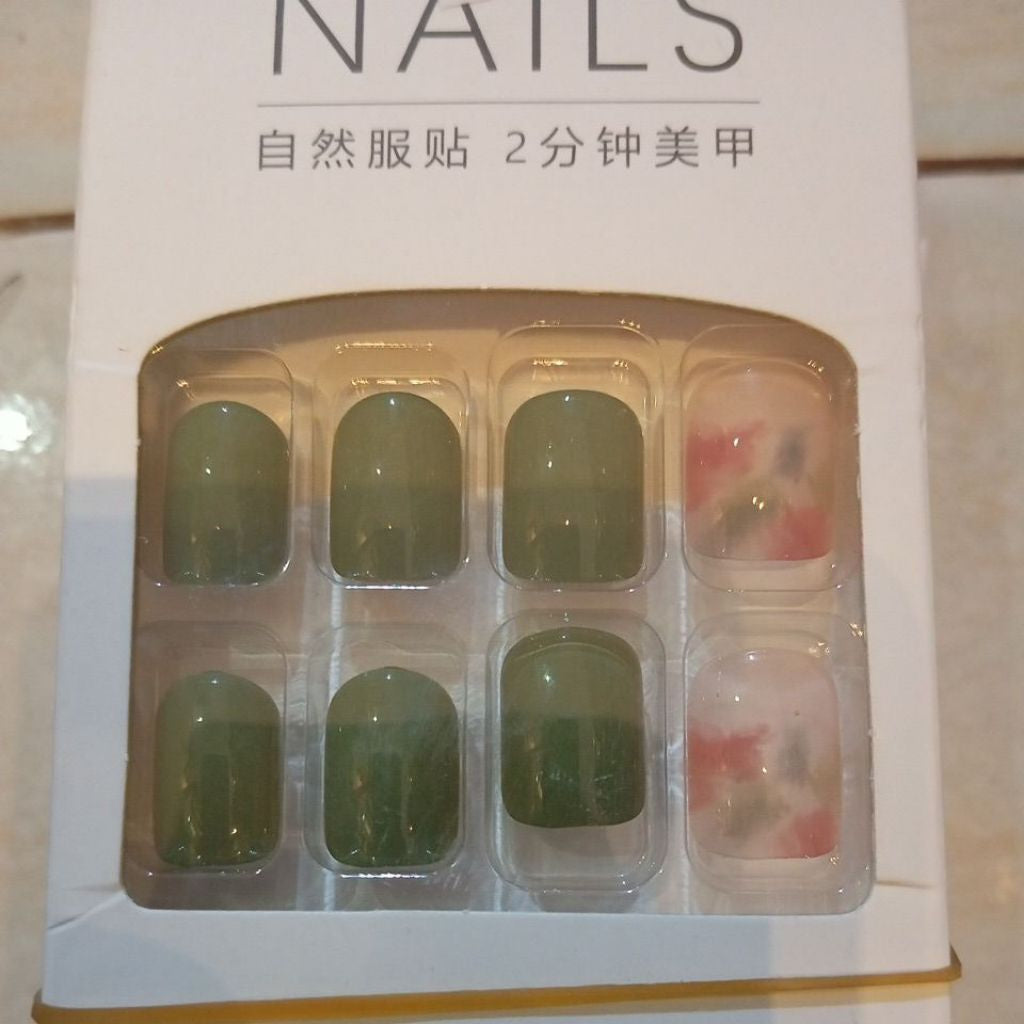 Pekanbaru (24Pcs Free Lem) Kuku Palsu Murah Tahan Air Fashion Nail Art 3D Korea Fake Nails Manicure