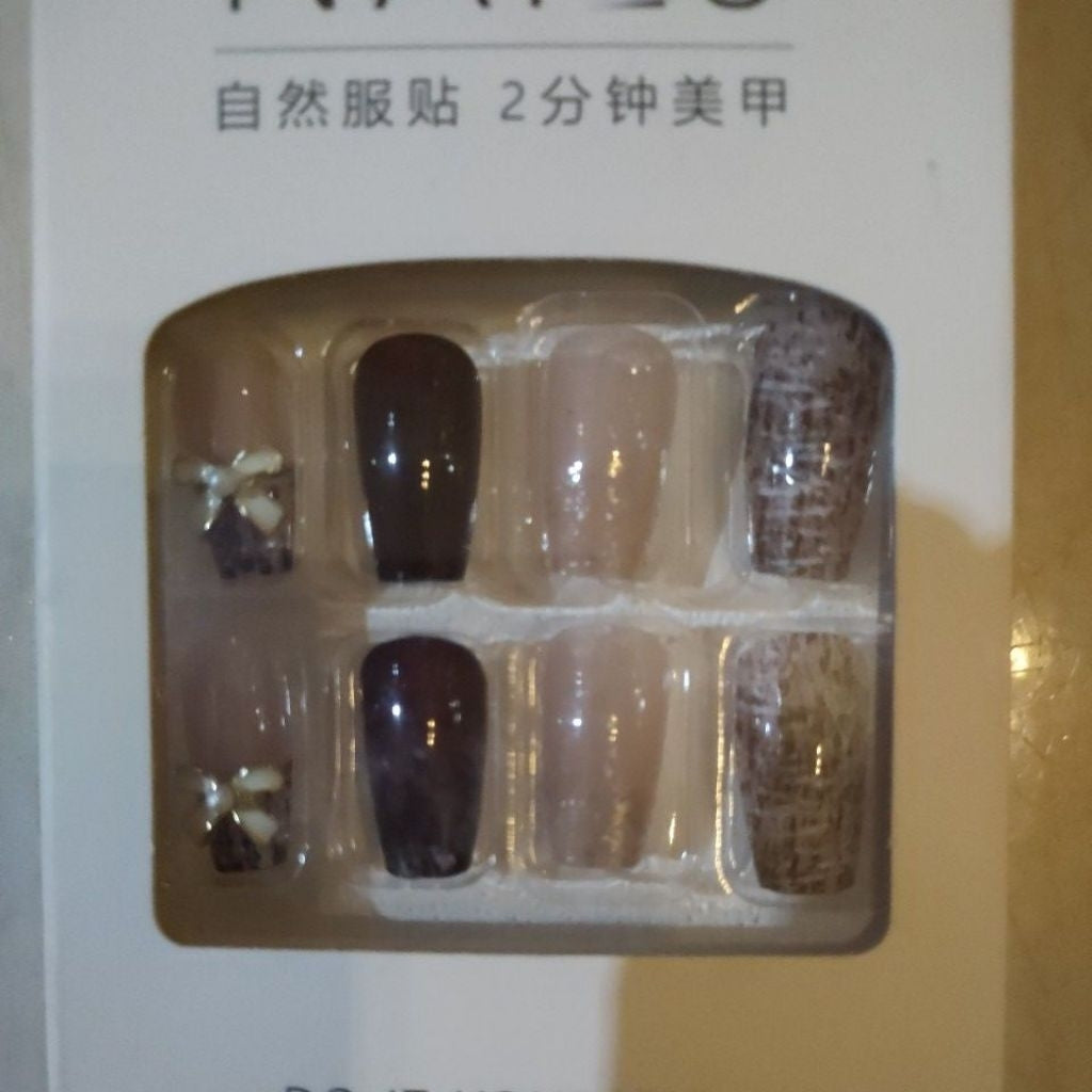 Pekanbaru (24Pcs Free Lem) Kuku Palsu Murah Tahan Air Fashion Nail Art 3D Korea Fake Nails Manicure