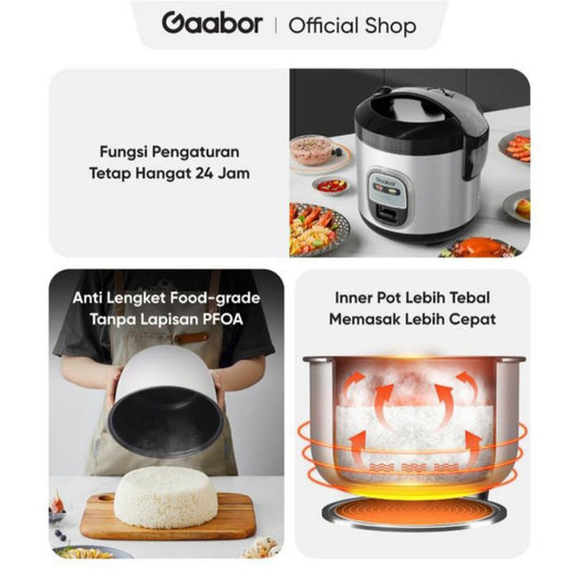 Pekanbaru Rice Cooker Gaboor 1L Rc20M-Ye01A Panci Antin Lengket Magic Com Gaabor 1 Liter