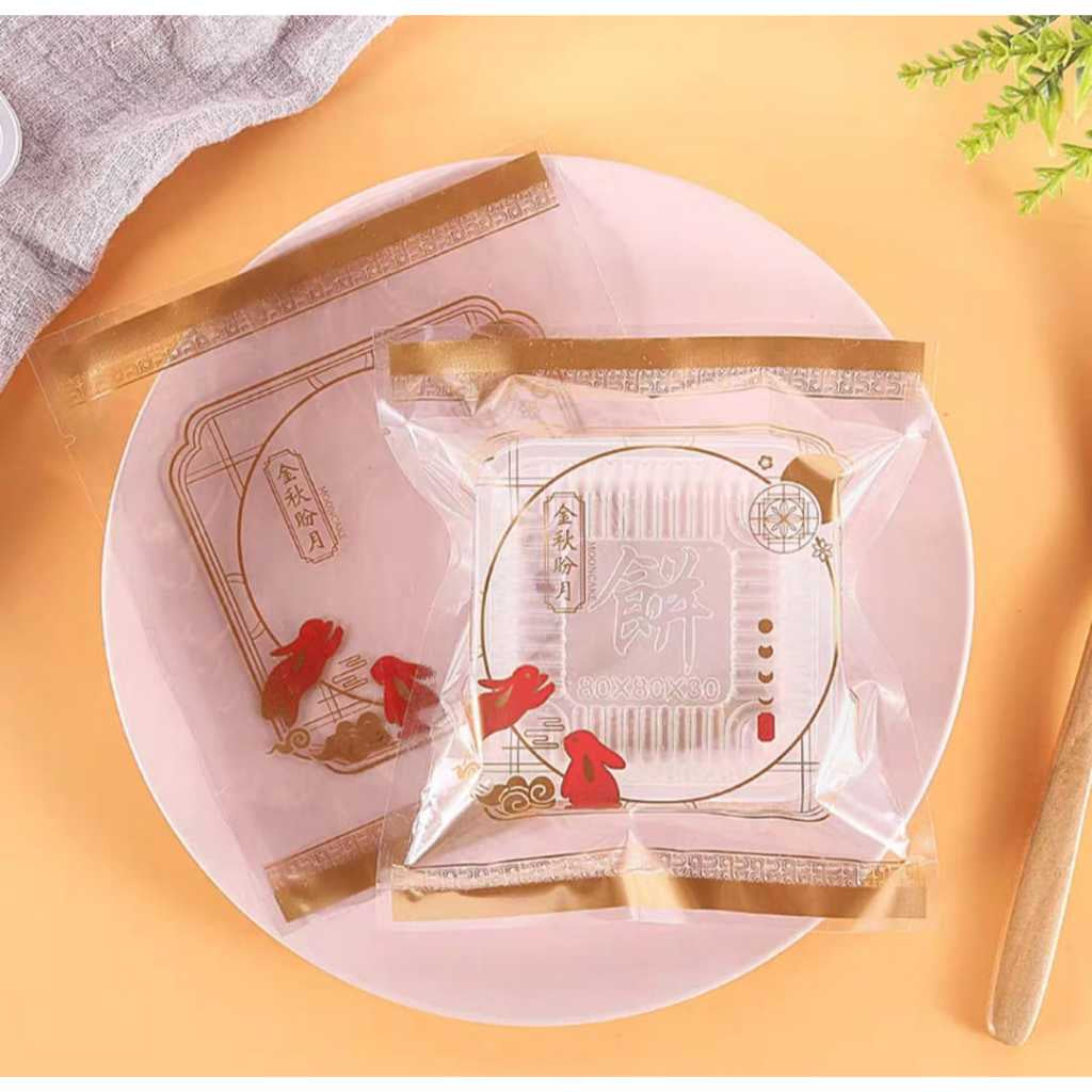 Pekanbaru Plastik Mooncake / Kue Bulan Non-Seal Motif Happy Mid Autumn Festival Berbagai Ukuran Per Pack