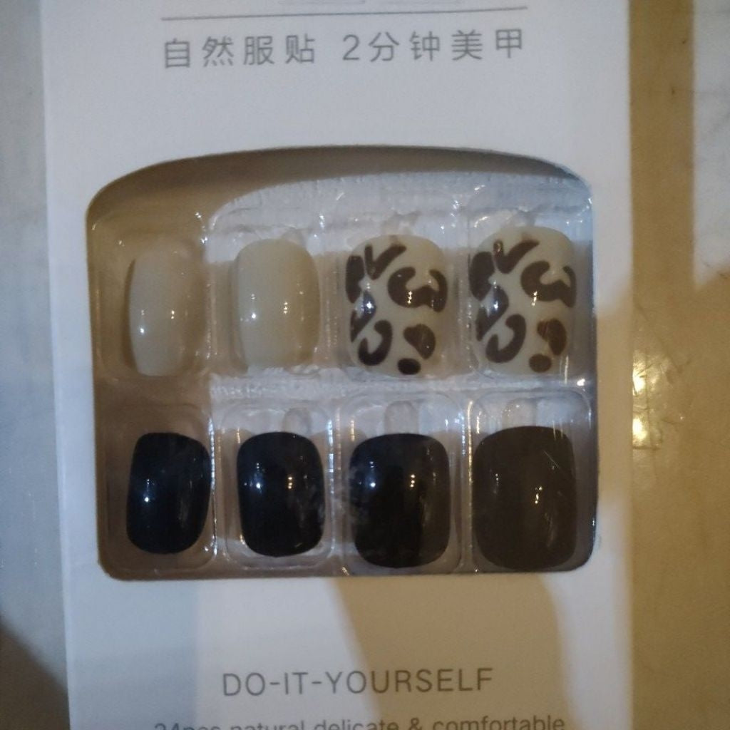 Pekanbaru (24Pcs Free Lem) Kuku Palsu Murah Tahan Air Fashion Nail Art 3D Korea Fake Nails Manicure