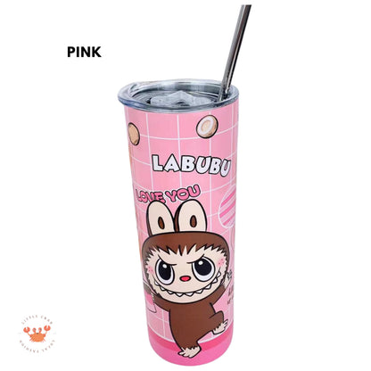 [littlecrab] Tumbler Labubu Termos Cafe Sedotan High Quality Stainless Steel Tahan Panas Dingin 600ml Botol Air Minum Tabung Tumblr Tutup Slide Transparan