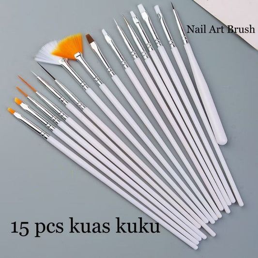 Pekanbaru 15Pcs Brush Set Nail Art Tools Drawing Brushes Uv Gel Polish / Kuas Kuku Set