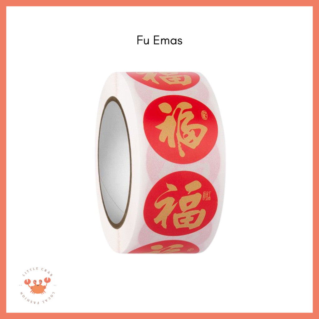 [littlecrab] Sticker Roll 500pcs Mini Fu  CNY Hok Merah Gold Tempelan Fuk Stiker Toples Buah Parcel