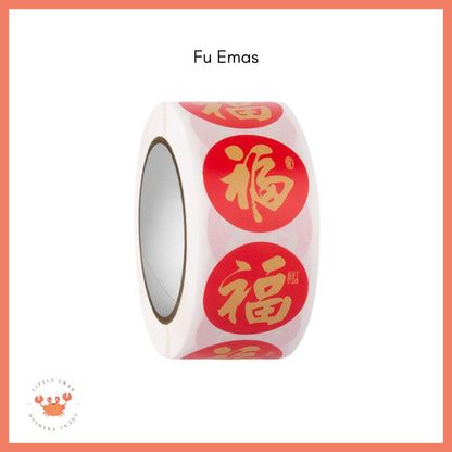 [littlecrab] Sticker Roll 500pcs Mini Fu  CNY Hok Merah Gold Tempelan Fuk Stiker Toples Buah Parcel