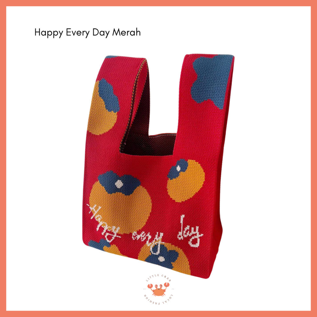 [littlecrab] Tas Rajut Bangkok All Motif Knit Knot Bag Mini Totebag Buffalow Unik Kanvas Premium